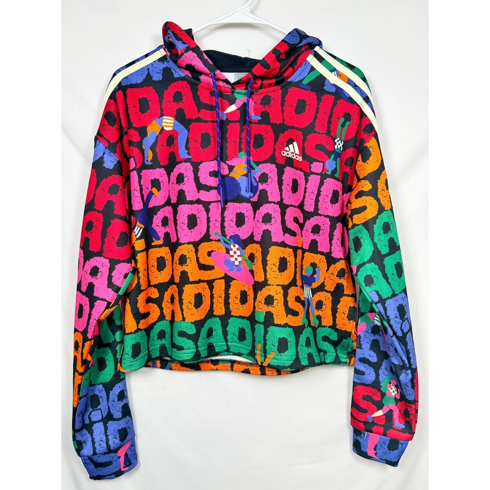 Adidas Womens Farm Rio Graffiti Hoodie Size M Multi-Color Cropped Streetwear